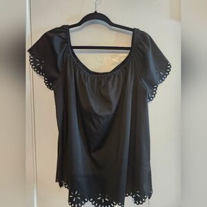 Elegant Black Eyelet Sleeve Women's Top